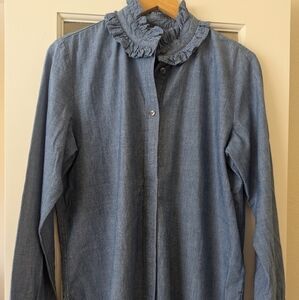 Ruffleneck chambray button up shirt